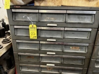 ASSORTED DRILL BITS, MILLS, JACOB'S CHUCKS, COLLETS, ETC WITH 10 DRAWER CABINET