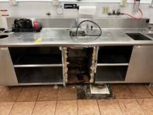 STAINLESS STEEL TABLE WITH SINK - 102'' LONG