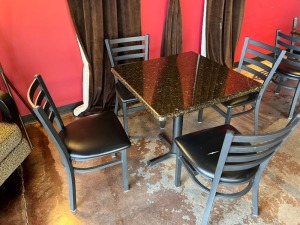 METAL BASE TABLE WITH SQUARE GRANITE TOP & 4 CHAIRS