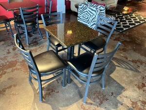 METAL BASE TABLE WITH SQUARE GRANITE TOP & 4 CHAIRS