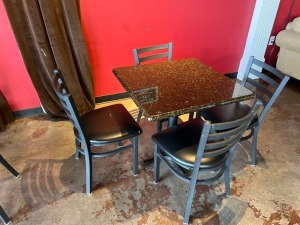 METAL BASE TABLE WITH GRANITE TOP & 4 CHAIRS