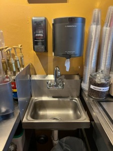 STAINLESS STEEL HAND SINK WITH SOAP DISPENSER & PAPER TOWEL DISPENSER